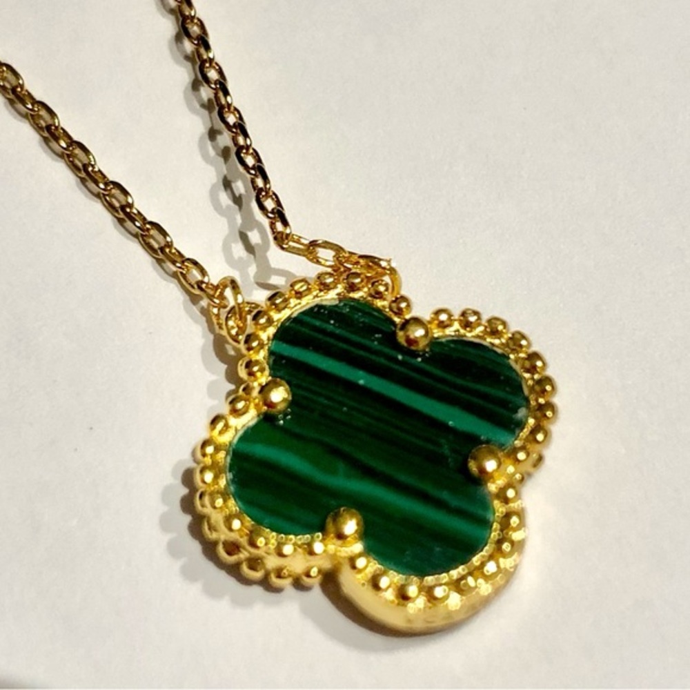 Green Malachite Quatrefoil Clover Gold Necklace